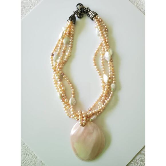 Multi-strand Pink and Cream Freshwater Pearl Necklace - Picture 1 of 7
